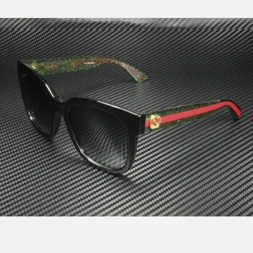 GUCCI Black/Green Square 54 mm Women's Sunglasses